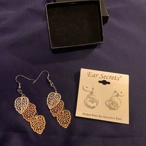 New Earring Bundle: Tri Gold-Coloured  Leaf & Flower Design + Spiral & Crystal